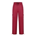 thumbnail image 2 of Women's Plus Size Cargo Pants, Drawstring Elastic Waist Loose Fit Workout Trousers, Multi-Pocket Utility Athletic Pants for Daily Casual Wear and Street Style Wine XXXXXL, 2 of 7