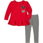 Kids Headquarters Girls Quilted Peplum Tunic and Check Plaid Legging Set Red 6