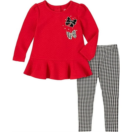 Kids Headquarters Girls Quilted Peplum Tunic and Check Plaid Legging Set Red 6