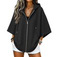 thumbnail image 6 of Yigetop Women's Oversized Batwing 3/4 Sleeve Zip up Hoodie Tops Loose Lightweight Jacket with Pockets Casual Outerwear for Daily Street Weekend Wear Black L, 6 of 6