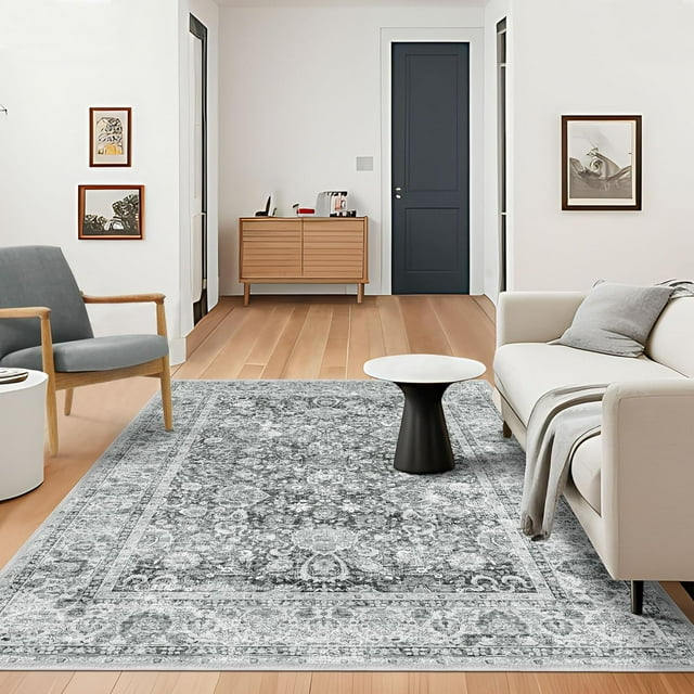 Boho Vintage Round Rug ft- Faux Wool Dreely Washable Area Rug Small Distressed Throw Rugs Floor Carpet for Door Mat Entryway Bedrooms Laundry (Round - ; Diameter Border )