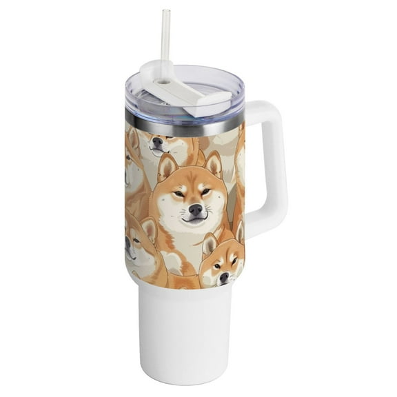 Dogs Shiba Inu 40 oz Tumbler with Handle Insulated Travel Mug Lid Straw Leak Proof Steel Vacuum Water Bottles Glasses Fits in Car Cup Holder