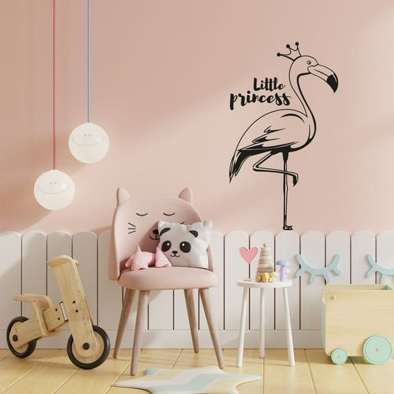 Little Princess - Beautiful Flamingo Crown Design Drawing Silhouette Vinyl Wall Sticker Art Decal Girls Kids Room Cute Flamingo Crown Design Bedroom Nursery Kinder Home Decoration Size (30x22 inch)