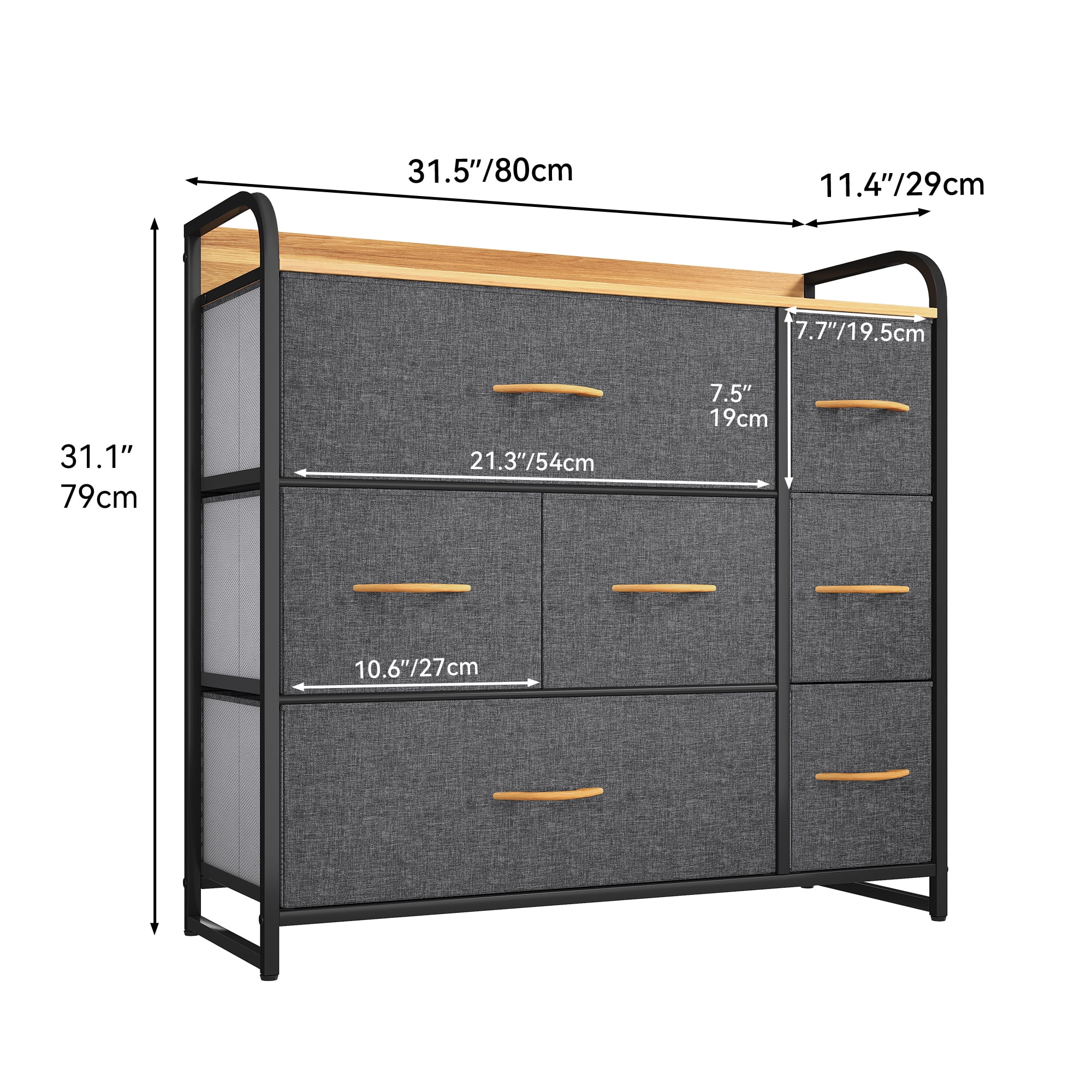 Uforic 7 Storage Dresser,Fabric Drawers Steel Frame & Wooden Top Versatile Organizer for Bedroom, Living Room, Hallway & Closet Dark Gray