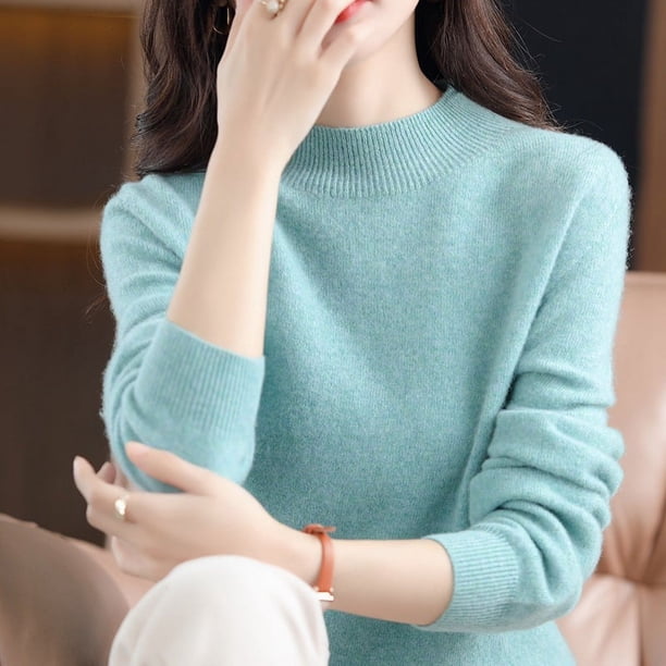 Suéter de lana para mujer, cuello semialto, lana pura, llegada de otoño e invierno, jersey básico de punto de cachemira