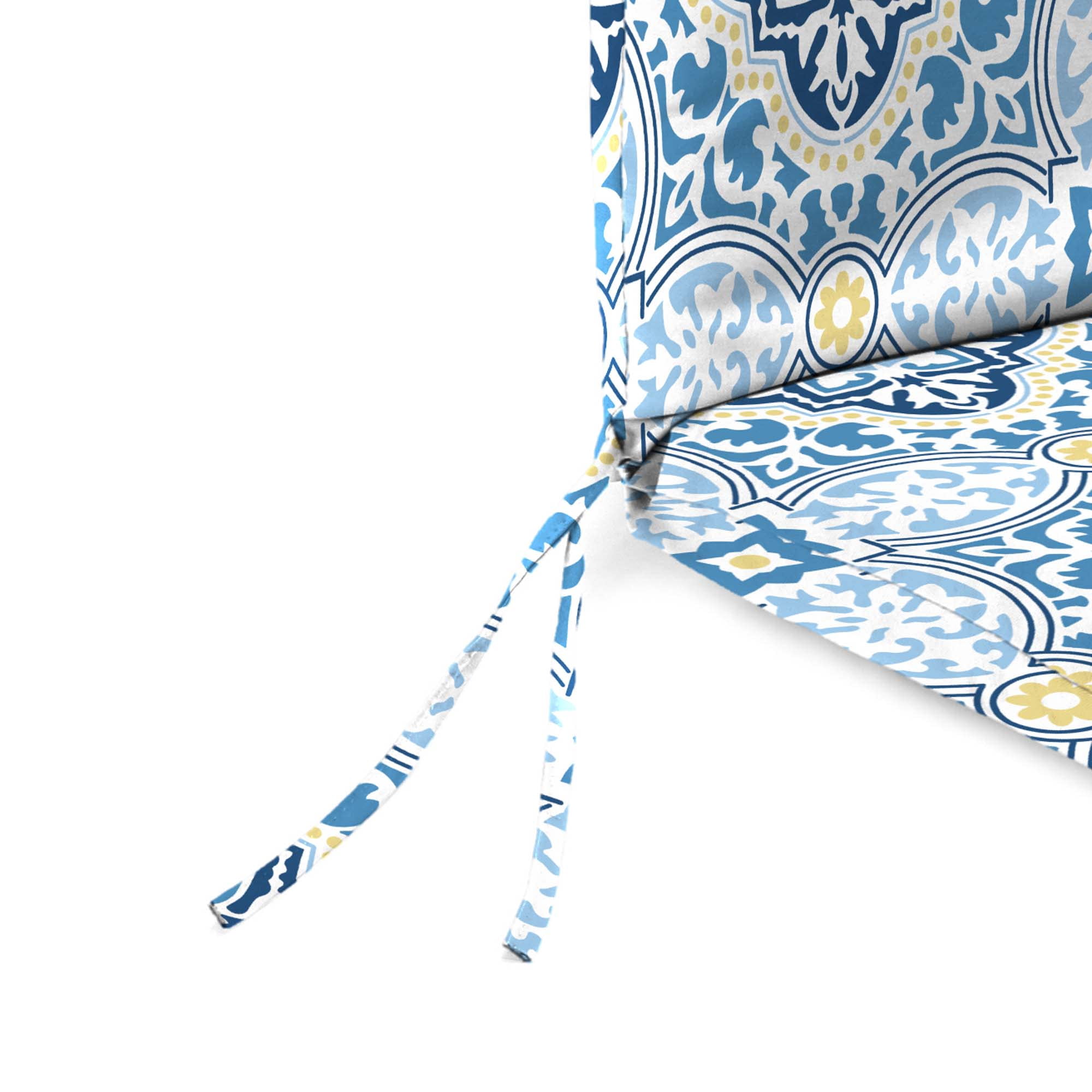 Jordan Manufacturing 44" x 21" Rave Sky Blue Quatrefoil Rectangular Outdoor Chair Cushion with Ties and Hanger Loop