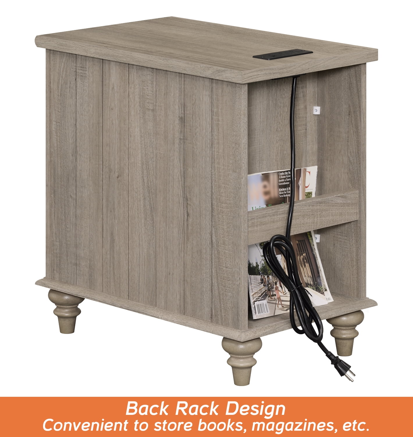 Gray End Table with Drawer & Cabinet, Wooden Side Table Nightstand with Charging Station for Living Room & Bedroom