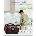 thumbnail image 6 of Portable CD Player Boombox with FM Radio,Bluetooth 5.1,Clear Sound,LCD Display,USB/AUX Input,AC/Battery Powered,CD/CD-R/CD-RW Compatible,3.5mm Headphone Jack,Sleep Timer for Home,Seniors,Kids Red, 6 of 9