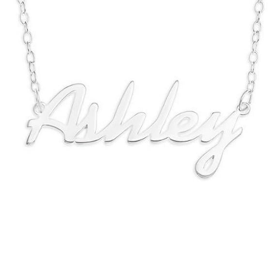 Optima Jewelry Sterling Silver 'Ashley' Name Pendant on 16-inch Trace Chain - White