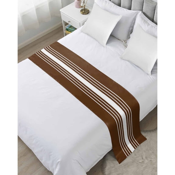 Xipuska Brown White Stripe Bed Runners for King Size Bed, Decorative Bed Throws for Foot of Bed, Modern Rustic Vertical Striped Bed Runner Sofa Throw Bedding Scarf Protector Slipcover for Bedroom