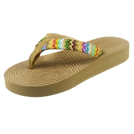 

Bnwani Shoes Fashion Women Weave Beach Breathable Sandals Home Slipper Flip-Flops Flat Shoes