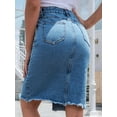 thumbnail image 4 of Women'S High Waisted Split Front Raw Hem Bodycon Midi Denim Skirt Medium Blue M, 4 of 7