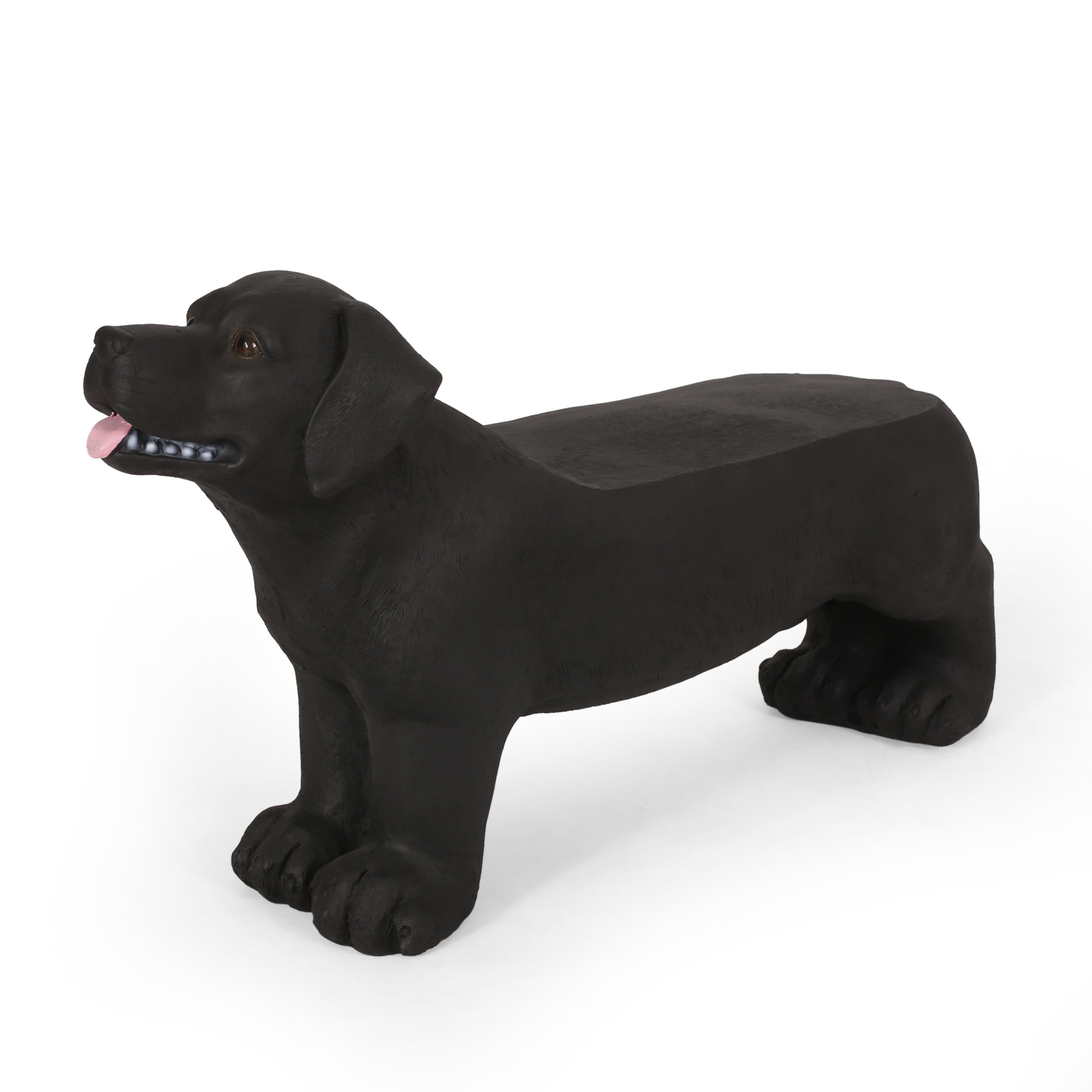 Outdoor Animal Shaped Rest Bench, Solid Wood Craft Seat for Patio Garden, Black
