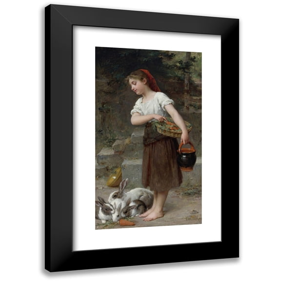Émile Munier 10x14 Black Modern Framed Museum Art Print Titled - Feeding the Rabbits (1888)