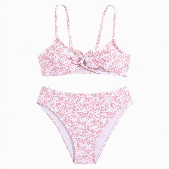 NOLDARES Little Girls Cute Print Two Piece Swimsuit Ruffled Shoulder Bikini Set Summer Swimwear(Pink,8-9 Years)