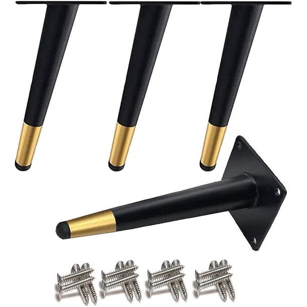 Patas de mesa oblicuas de 4 piezas Patas de gabinete de metal (15 cm), Patas de muebles cónicas, Acero inoxidable 201, Negro y dorado, Base silenciosa antideslizante para sofás y otros