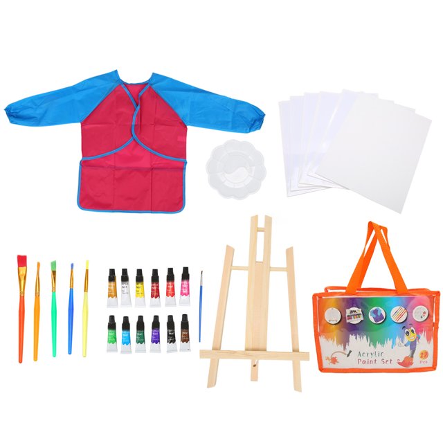 Juego de pintura para niños de 27 piezas, lavable, colores surtidos, impermeable, bata, suministros de pintura acrílica para niños, educación familiar