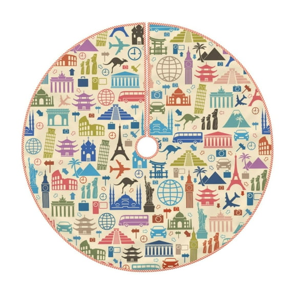 Rateoe Famous Places Pattern Christmas Tree Skirt with Ties , Christmas Tree Decorations, Farmhouse Christmas Decor Xmas Holiday Decorations-