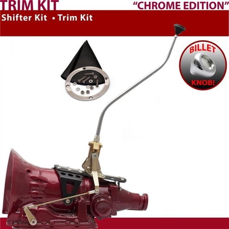 American Shifter C4 Shifter Kit Chrome 23 in. Swan Trim Kit Push Button Black Boot Billet Knob for F5698