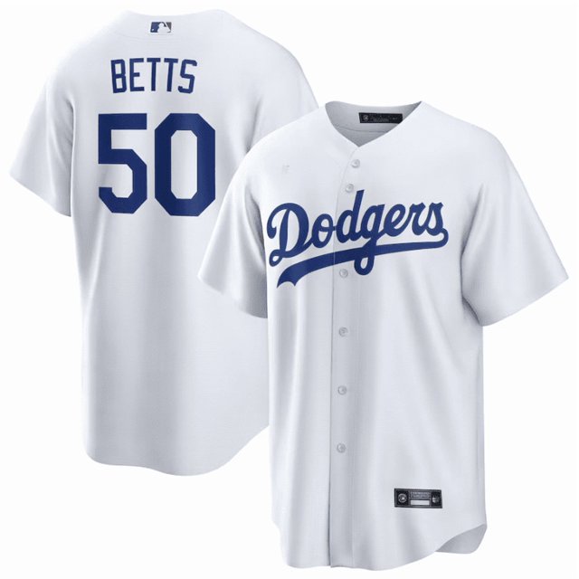 Camiseta clásica de béisbol blanca de local de Mookie Betts de Los Angeles Dodgers con número de estrella bordado-S