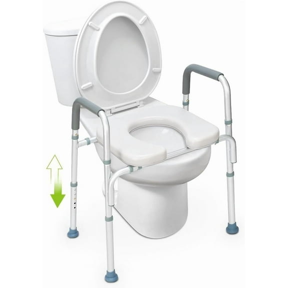 Raised Toilet Seat with handles-400lbs Heavy Duty Commode Chair with Safety Frame, Adjustable Stand Alone Elongated risers with arms for Elderly, Handicap, Disabled