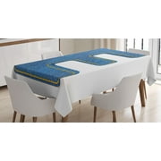 Ambesonne Letter E Tablecloth Rectangular Table Cover, Denim Blue Jeans E, 60"x84", Blue Yellow