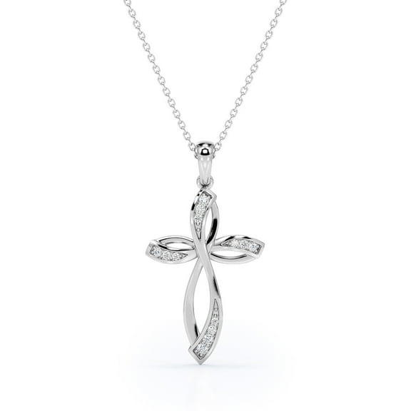 JeenMata Infinity Mini-Pave 0.10 TCW Round Shape Crucifix Pendant Necklace in 18K White Gold Plating over Silver