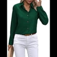 thumbnail image 2 of Camisas con Botones para Mujer, Blusas de Larga, Blusas Casuales Lisas para Oficina y Trabajo Verde Oscuro M, 2 of 7