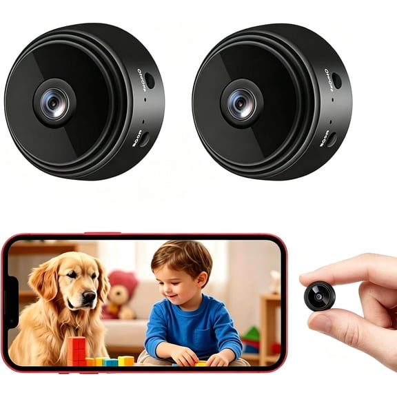 Mini Nanny Cam WiFi Spy Home Security Camera Small Hidden Video Recorder Phone App Remote Monitor Baby Pet Motion Detection Night Vision, 2 Packs