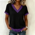 thumbnail image 6 of fatyb Womens Summer T Shirts V Neck Casual Short Sleeve Tops Loose Color Block Fashion Tee for Women, 6 of 7