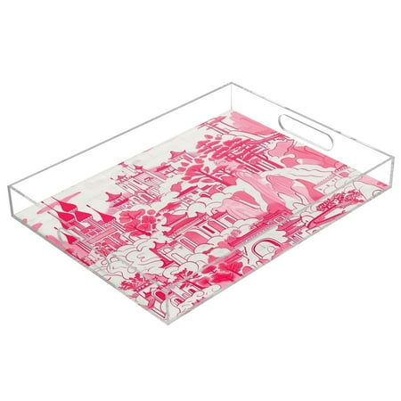 

Acrylic Tray 15.7*11.8*1.9 Inch Transparent Tray Food Tray Tea Cup Tray Serving Trays Cosmetics Storage Kitchen Table Bathroom Sundry Storage Pink House and Tree