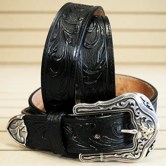 Tony Lama Westerly Ride Black Tooled - Accessories Belt Men - C41513