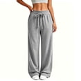 thumbnail image 2 of ZHYou No Boundarie Womens Casual Pants High Waist Drawstring Baggy Fit Wide Leg Flowy Comfy Sweatpants,Gray,Size XL, 2 of 9