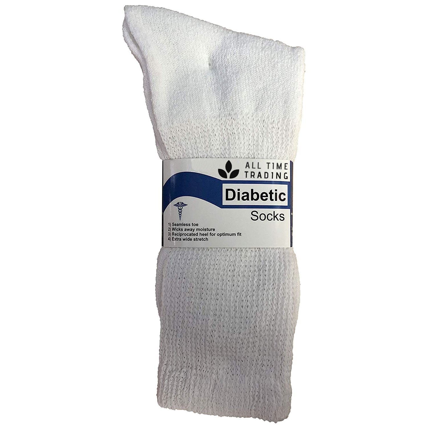 Physicians Approved Womens Diabetics Cotton Crew Socks - Womens Wholesale Diabetic Crew Socks - 9-11 - White - 12 Pairs