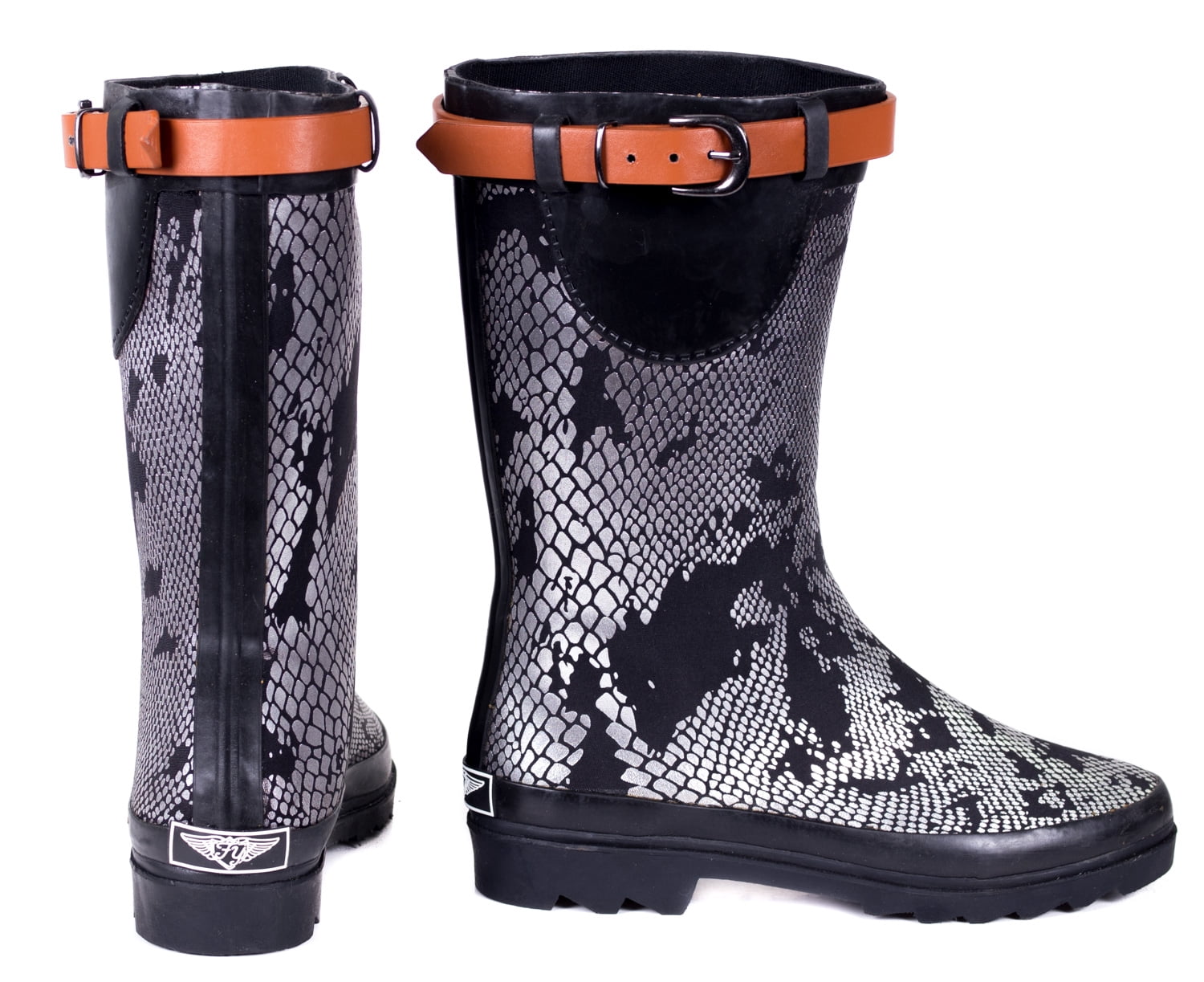 Forever Young Women Rubber Rain Boots, Metallic Snakeskin Design