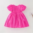 thumbnail image 6 of OIOLOYJM Girls Puff Short Sleeve Summer Dress Casual Cute Square Neck A-Line Dresses Party Holiday Vacation Lounge Smoked Dresses Hot Pink 2-3 Year, 6 of 6