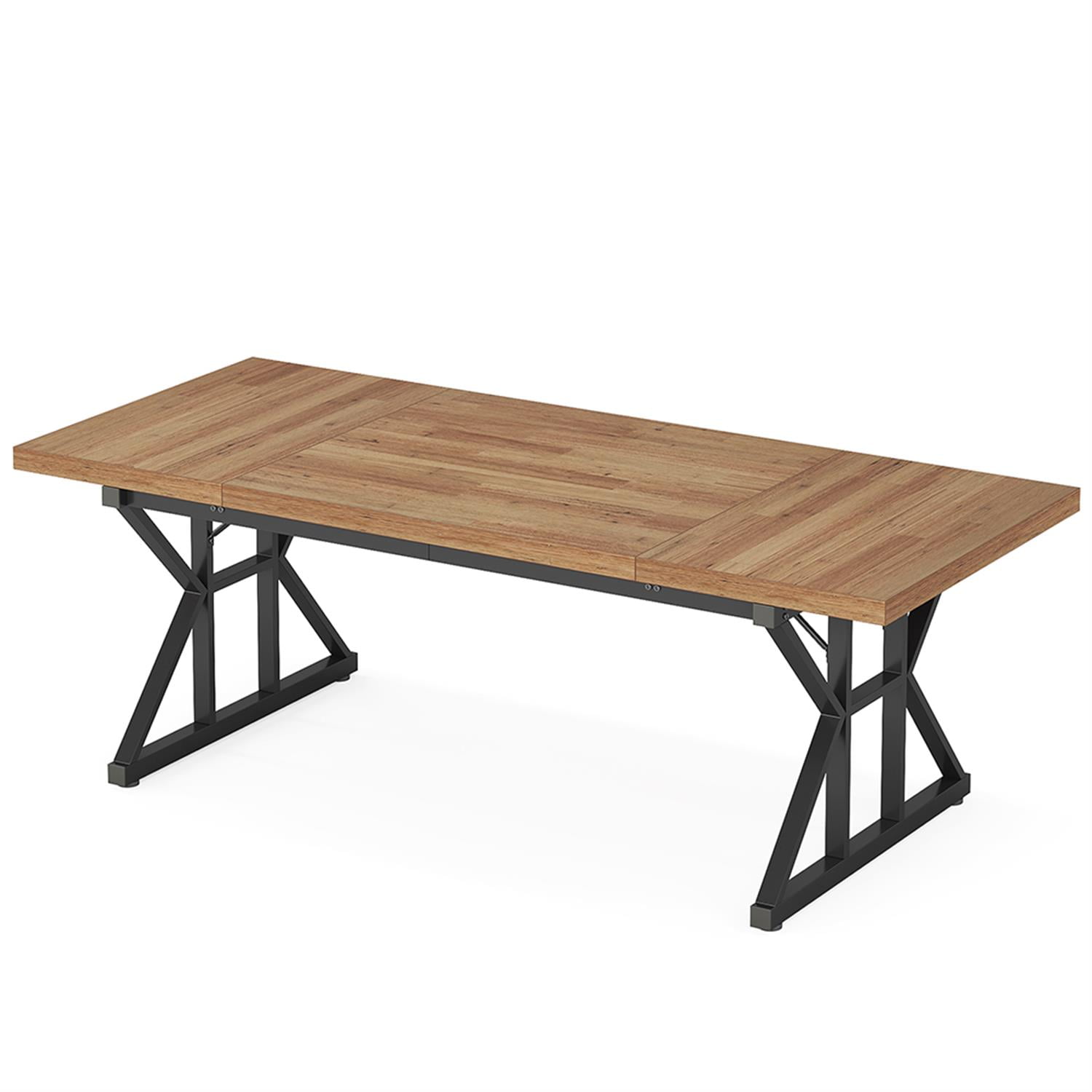 Demi Bonn 71" Farmhouse Dining Table, Wood Rustic Kitchen Table for 6 People, Large Rectangular Dinner Table for Dining Room, Home Office, Living Room Furniture, Walnut & Black