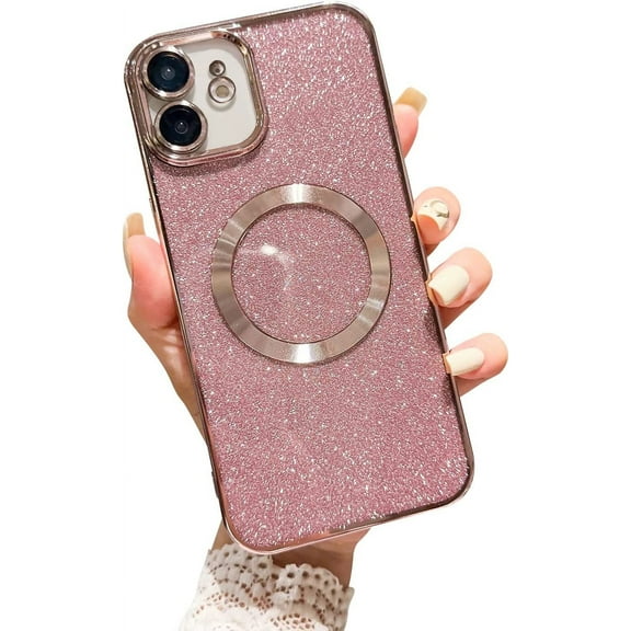 Compatible with iPhone 11 Magnetic Case[Compatible with MagSafe],Glitter Bling Phone Case for 11 with Camera Len Protection for Women Shockproof TPU 6.1'' Case-Pink