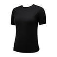 thumbnail image 5 of LQCMBYF Blouses for Women Dressy Casual Round Neck Short Sleeved Loose T Shirt With A Knit Bottom Short Top Womens Tops Tshirts (Black,L), 5 of 6
