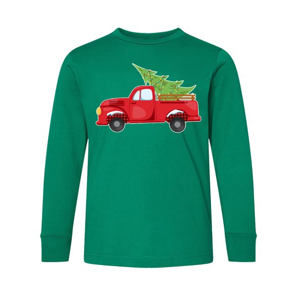 Inktastic Christmas Vintage Truck with Christmas Tree Long Sleeve Youth T-Shirt