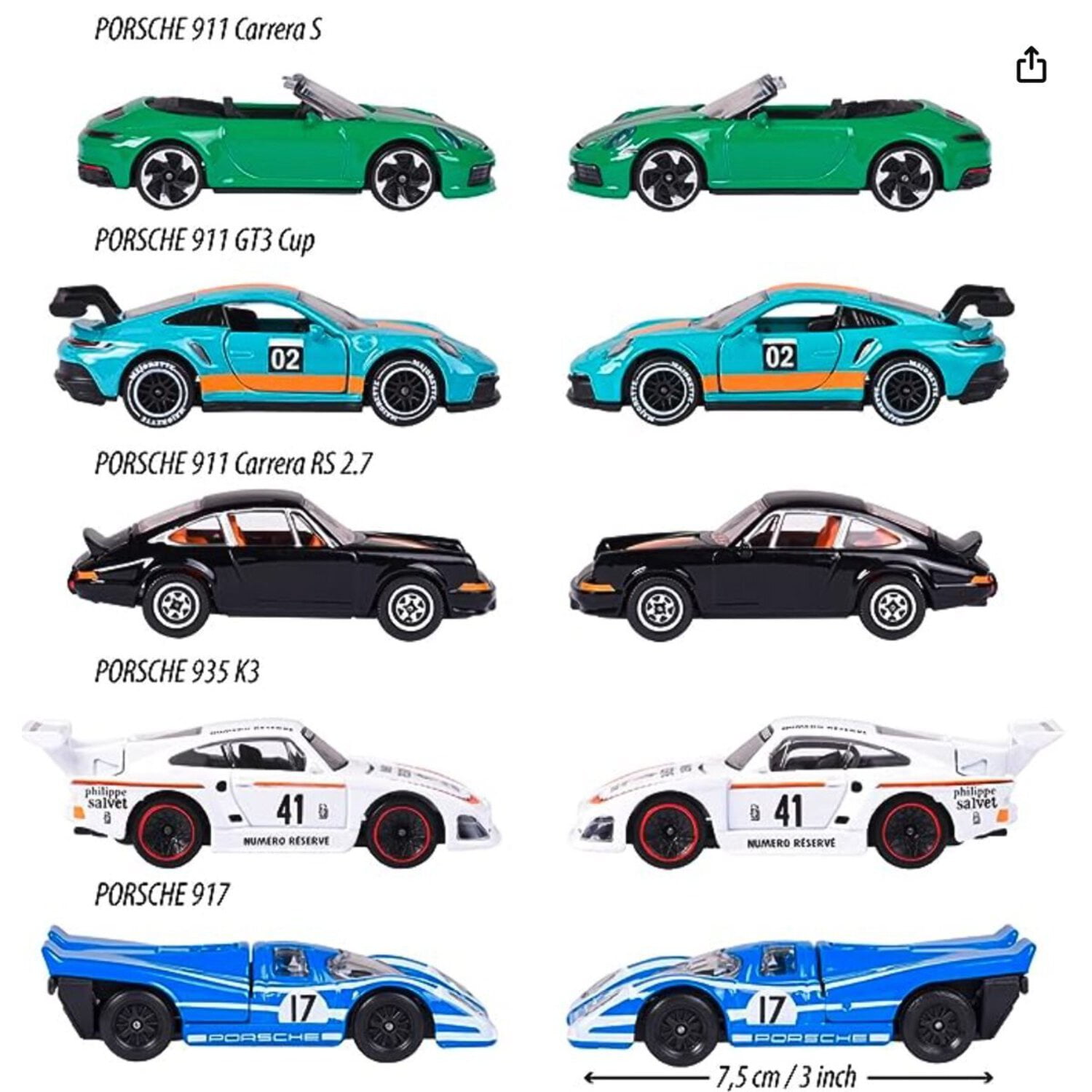 Majorette Porsche Edition 2023, 5 Diecast Cars, 1:64 Scale, Rubber