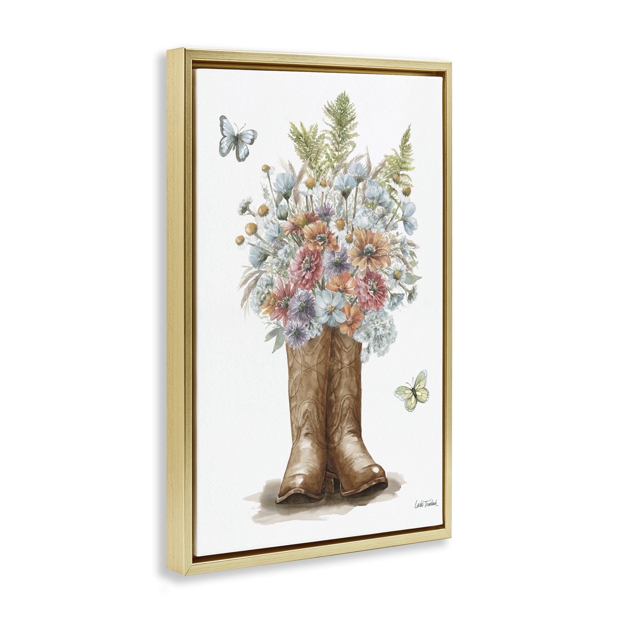 Stupell Industries Wildflower Western Bouquet Botanical & Floral Painting Gold Floater Framed Canvas Art Print Wall Art, 21 x 31