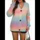 thumbnail image 1 of Suéter Tipo Cárdigan con Degradado de Arcoíris para Mujer, Cárdigan de Punto de Larga con Botones para Otoño e Invierno Rosa M, 1 of 10