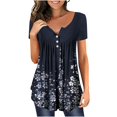thumbnail image 1 of CEHVOM Women's Summer Printed Round Neck Button Pleated Short Sleeve Top, 1 of 6