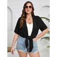 thumbnail image 5 of SHOWMALL Women's Plus Size Short Sleeve Cardigan, Black 3X Open Front Lightweight Kimono Jacket for Spring Summer Fall, 5 of 7