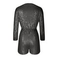 thumbnail image 3 of aidice Summer Rompers for Womens Casual V Neck Crisscross Long Sleeve Loose Belt Sequin Shorts Jumpsuits, 3 of 4