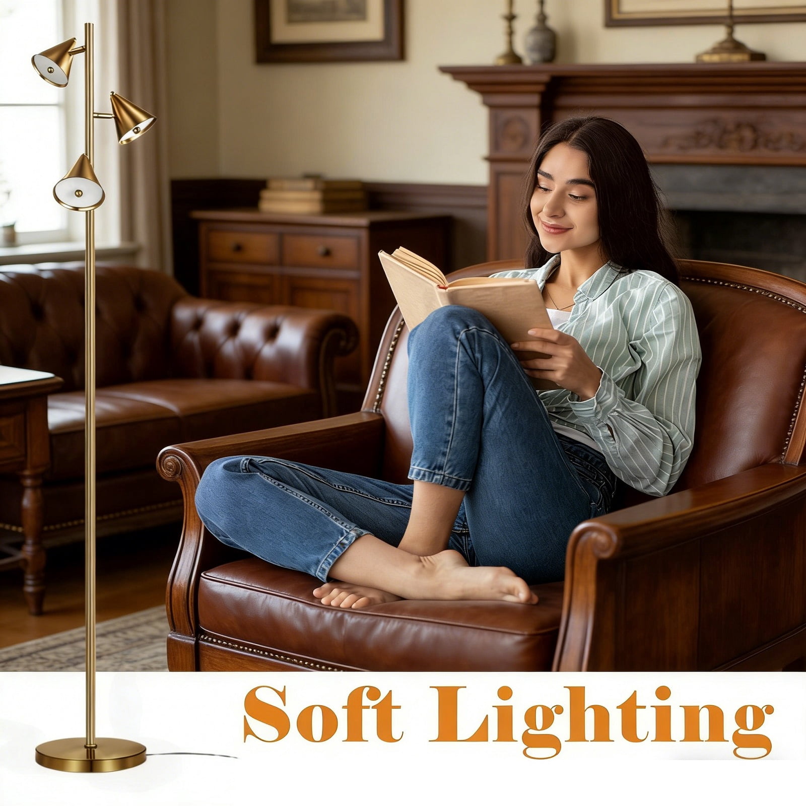63 in 3 Light  Led Floor Lamp with  Remote Control Bronze ,5CCT & Dimmable,  for Living Room Bedroom Office