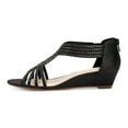 thumbnail image 2 of YDN Women Rhinestone Studded Low Wedge Heeled Sandals Open Toe Back Zippers Strappy Shoes for Casual Holiday Dress Size 7 Black, 2 of 4