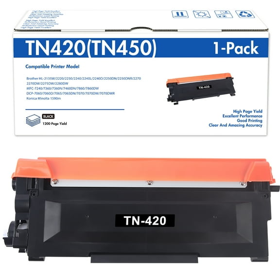 TN420 TN450 Toner Cartridge Compatible for Brother TN450 TN420 TN-450 TN-420 Toner Cartridge for MFC-7360N MFC-7860DW HL-2230 Printer (1 Black)