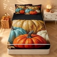 thumbnail image 2 of Homewish Oil Painting Pumpkin Zipper Queen Comforter Set with Fitted Sheet and 2 Pillowcases, Vintage Maple Leaf Zipper Bedding Set, Teal Orange Cream Dark Brown, Black Reversible, 2 of 7